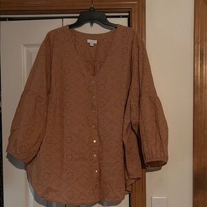 J. Jill Brown Oversized 3/4 Sleeve Blouse